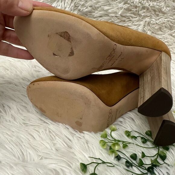 Jimmy Choo Laria Canyon Brown Suede Round Toe Wood High Heel Pump sz 34 EU/ US 4 - Picture 6 of 8